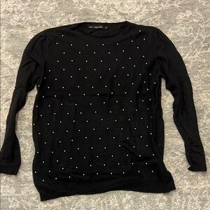 Zara Black Knit Sweater with Pearl Accents